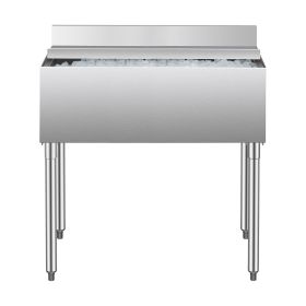 Commercial Ice Bin, 95.3 L Underbar Ice Bin, 35.9 x 19 x 37 in Stainless Steel Ice Chest with Sliding Lid, Bottle Holders, and Adjustable Bullet Feet