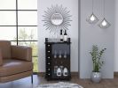 Vegas Bar Cart, Two Tier Cabinet With Glass Door, Six Cubbies For Liquor