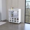Minneapolis Bar Cart with Integrated 8-Bottle Rack, Glass Encased Cabinet and Aluminum Bar Top