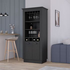 Lafayette Bar Cabinet with 4-Bottle Rack, Upper Glass Holder and Dual Door Design