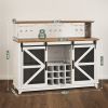 HOMCOM 55" Coffee Bar Cabinet with Lights, Farmhouse Wine Cabinet with Wine and Glass Racks for Kitchen, Dining Room, White