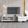 Modern TV Stand for 80'' TV with Double Storage Space, Media Console Table, Entertainment Center with Drop Down Door for Living Room, Bedroom