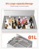 Commercial Ice Bin, 61 L Underbar Ice Bin, 24 x 19 x 37 in Stainless Steel Ice Chest with Sliding Lid, Bottle Holders, Adjustable Bullet Feet