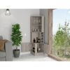 Syrah Corner Bar Cabinet, Eight Bottle Cubbies, Double Door, Two Open Shelves Light Gray