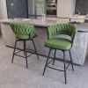 26" Bar Chair Suede Woven Bar Stool Set of 4,Black legs Barstools No Adjustable Kitchen Island Chairs