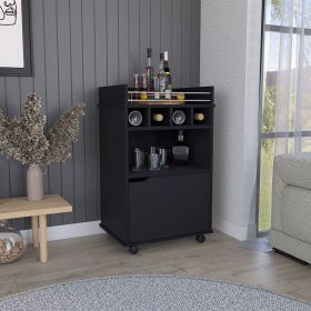 Phoenix Bar Cart with 2 Open Shelves 4 Cubbies and Cabinet (Color: as Pic)